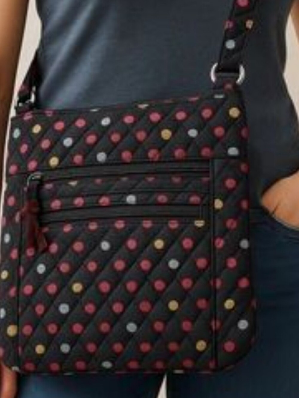 Vera Bradley Quilted Black Crossbody Bag with Multicolor Dot Print